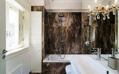 Blue Star Villa: Wall, Interior Design, Plumbing Fixture, Bathroom, Bathtub, Tap, Flooring, Sink, Plumbing, Floor