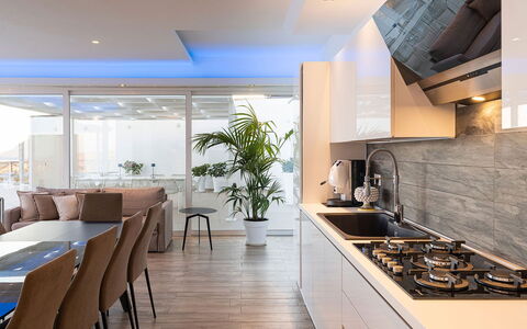 Villa Montallegro: Furniture, Interior Design, Kitchen, Countertop, Flooring, Wood, Floor, Kitchen Appliance, Ceiling, Major Appliance