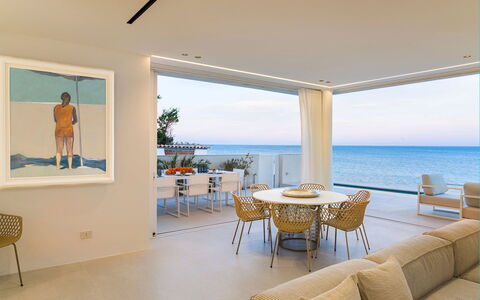 Villa Confini: Furniture, Floor, Interior Design, Sea, Apartment, Chair, Ocean, Resort, Coast, Shade