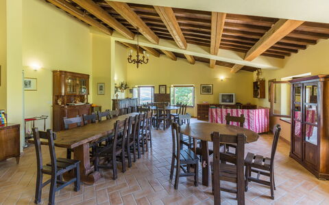 Villa Felice, Private Pool and Hills: Furniture, Wood, Flooring, Table, Interior Design, Ceiling, Chair, Kitchen & Dining Room Table, Room, Dining Room