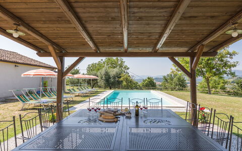 Villa Felice, Private Pool and Hills: Farmhouse, Swimming Pool, Estate, Resort, Porch, Shade, Hacienda, Garden, Outdoor Furniture, Yard