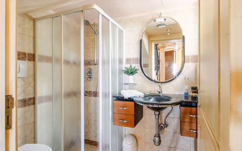 Casale Dolcemare: Interior Design, Flooring, Floor, Mirror, Furniture, Plumbing Fixture, Lighting, Room, Bathroom Sink, Bathroom