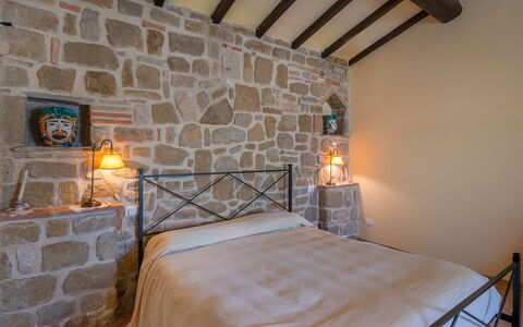 Il Giuncheto Apartments, Pool, Umbrian Countryside: Furniture, Wall, Interior Design, Bed, Bedroom, Ceiling, Floor, Flooring, Lighting, Room