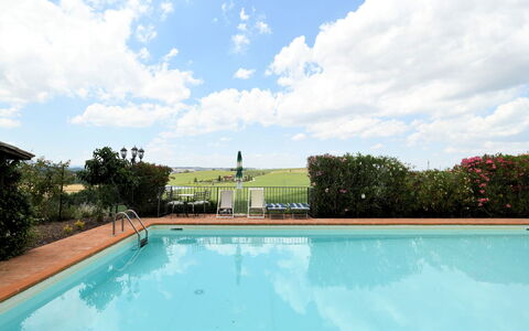 Terre di Giano Private Pool and View, Umbria: Swimming Pool, Leisure, Resort, Eco Hotel, Shade, Landscaping, Outdoor Furniture, Hacienda, Villa, Vacation
