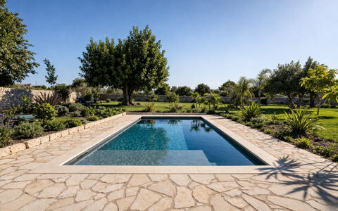 Villa Il Carato, Private Pool, Modica: Swimming Pool, Composite Material, Flagstone, Garden, Tile, Water Feature, Landscaping, Design, Shade, Backyard