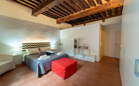 Le Loggine del Pignatello Apartment, Siena City: Flooring, Floor, Interior Design, Ceiling, Bedroom, Furniture, Home, Room, Bed, Apartment