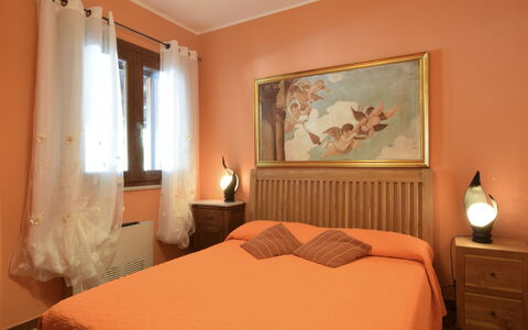 Villa Ina: Furniture, Bed, Bedroom, Interior Design, Bedding, Bed Sheet, Wall, Linens, Wood, Room