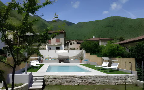 La Corte di Marga - Casa Gustet: Swimming Pool, Outdoor Furniture, Resort, Mountain Range, Shade, Garden, Flagstone, Courtyard, Hacienda, Estate