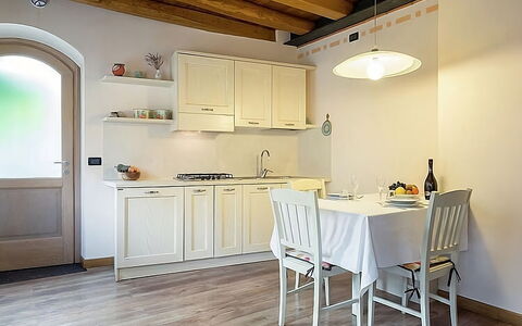 La Corte di Marga - Casa Gustet: Furniture, Interior Design, Flooring, Wood, Floor, Ceiling, Kitchen, Countertop, Room, Lighting