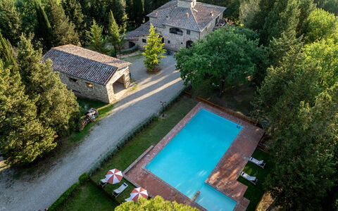 Maison Badia a Passignano: Estate, Swimming Pool, Hacienda, Villa, Mansion, Farmhouse, Yard, Landscaping, Larch