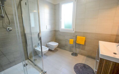 Villa Margherita: Flooring, Floor, Plumbing Fixture, Interior Design, Bathroom, Toilet, Plumbing, Tap, Tile, Sink