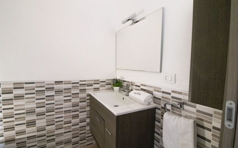 Mediterranea'S House Otranto: Interior Design, Flooring, Plumbing Fixture, Bathroom Sink, Floor, Sink, Bathroom, Countertop, Plumbing, Bathroom Cabinet