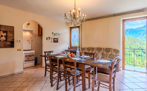 Cascina Rossa: Furniture, Interior Design, Ceiling, Flooring, Chair, Floor, Kitchen & Dining Room Table, Dining Room, Room, Wood Stain