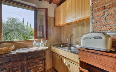 Villa the Horses: Wood, Kitchen, Countertop, Plumbing Fixture, Sink, Wood Stain, Room, Ceiling, Cabinetry, Tap