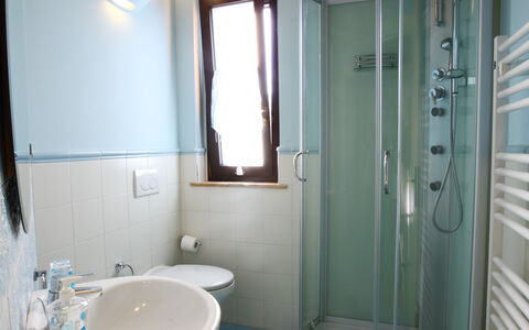 Casale dei Ciliegi: Flooring, Interior Design, Floor, Wood, Plumbing Fixture, Lighting, Room, Bathroom, Home, Toilet