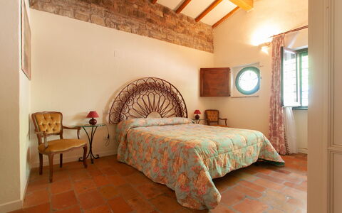 House in the Woods, Pool and Relax in Umbria: Wall, Furniture, Interior Design, Wood, Bedroom, Bed, Ceiling, Flooring, Floor, Bedding