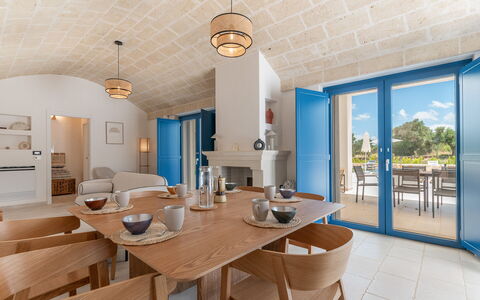 Tenuta Emma: Furniture, Flooring, Floor, Chair, Kitchen & Dining Room Table, Table, Home, Door, Dining Room, Shade
