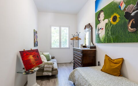 Art&Sea House: Furniture, Interior Design, Wall, Flooring, Floor, Bedroom, Picture Frame, Room, Bed, Lighting