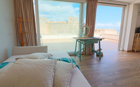 Sveva: Furniture, Wood, Interior Design, Floor, Flooring, Apartment, Sea, Room, Wood Stain, Chair