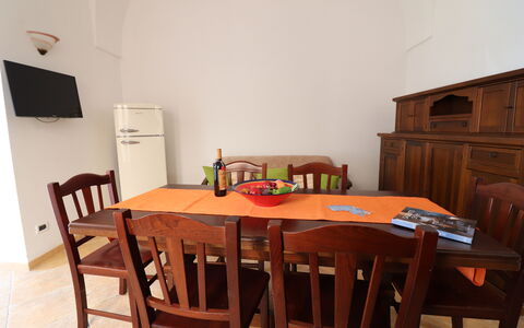 Casa Rachele a Otranto: Furniture, Wood, Flooring, Floor, Interior Design, Table, Kitchen & Dining Room Table, Dining Room, Room, Hardwood