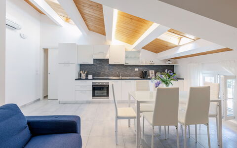 Seaside Apartment: Interior Design, Flooring, Ceiling, Furniture, Floor, Room, Chair, Apartment, Couch, Living Room