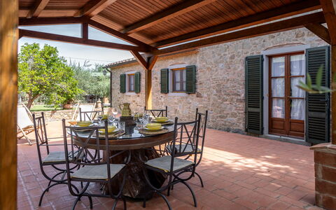 Il Cipresso, Casa Lucia, Cortona: Furniture, Door, Chair, Home, Flowerpot, Kitchen & Dining Room Table, Outdoor Table, Outdoor Furniture, Patio, Garden