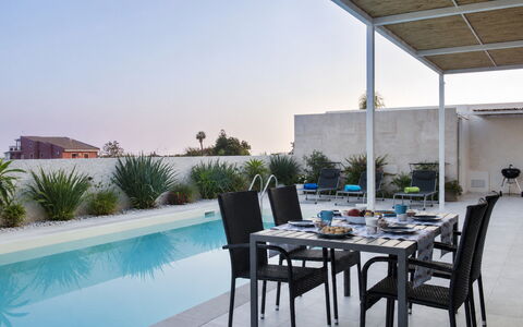 A Casa di Gio: Furniture, Outdoor Furniture, Chair, Table, Outdoor Table, Shade, Kitchen & Dining Room Table, Composite Material, Patio, Swimming Pool