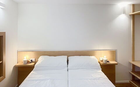 Ca' Alma Dolomia: Interior Design, Wall, Bed, Wood, Flooring, Bedroom, Floor, Ceiling, Furniture, Room