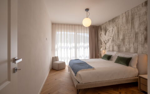 Porto di Luce Luxury, Jacuzzi and Seaview: Interior Design, Furniture, Floor, Flooring, Wall, Bedroom, Bed, Wood, Room, Ceiling