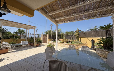 Villa Magda: Furniture, Floor, Chair, Shade, Outdoor Furniture, Resort, Flowerpot, Outdoor Structure, Eco Hotel, Balcony