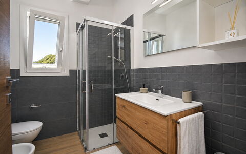 Villa Blue: Plumbing Fixture, Bathroom Sink, Sink, Flooring, Bathroom, Floor, Bathroom Cabinet, Tap, Interior Design, Plumbing