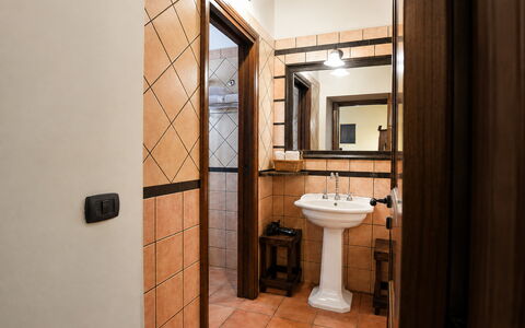 La Muraglia: Bathroom Sink, Flooring, Wall, Interior Design, Plumbing Fixture, Floor, Wood, Bathroom, Sink, Ceiling