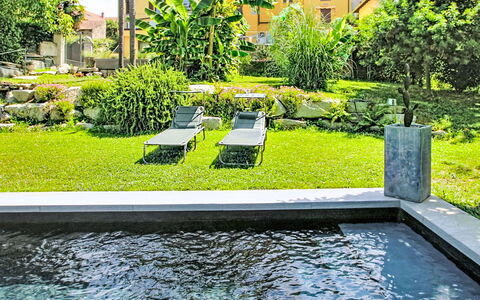 Emma: Swimming Pool, Shrub, Garden, Water Feature, Composite Material, Backyard, Landscaping, Shade, Yard, Lawn