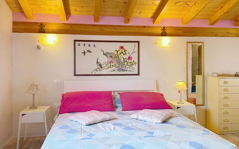 Baita Melissa: Bed, Furniture, Interior Design, Bedroom, Bed Sheet, Floor, Ceiling, Bedding, Flooring, Linens