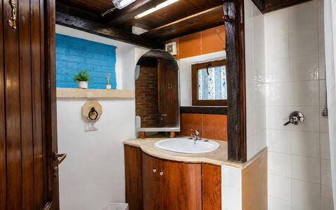 Casa Dafne: Bathroom Sink, Wall, Plumbing Fixture, Sink, Wood, Bathroom, Tap, Floor, Bathroom Cabinet, Flooring