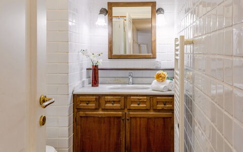 Villa Althea: Wall, Interior Design, Plumbing Fixture, Flooring, Bathroom, Floor, Tap, Plumbing, Lighting, Tile