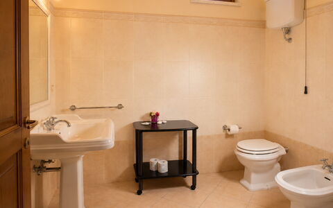 Villa Santa Chiara: Bathroom Sink, Plumbing Fixture, Flooring, Bathroom, Sink, Interior Design, Floor, Tap, Plumbing, Toilet