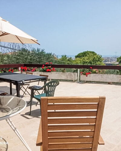 La Terrazza di Colle Marino: Outdoor Furniture, Furniture, Outdoor Table, Shade, Flowerpot, Flagstone, Garden, Chair, Landscaping, Houseplant