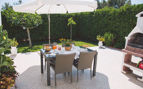 Villa Ferradina 4+2: Furniture, Outdoor Furniture, Garden, Chair, Outdoor Table, Umbrella, Shade, Flowerpot, Patio, Backyard