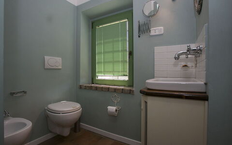 Il Podere di Fi 8: Bathroom, Plumbing Fixture, Interior Design, Bathroom Sink, Tap, Plumbing, Sink, Floor, Toilet, Flooring