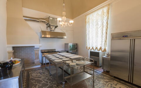 Villa Capozza 18+2: Flooring, Kitchen, Ceiling, Interior Design, Lighting, Floor, Countertop, Kitchen Appliance, Major Appliance, Room