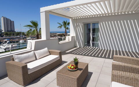 Portoverde Beach Villa 12: Apartment, Furniture, Architecture, Residential Area, Home, Balcony, Floor, Interior Design, Outdoor Furniture, Condominium