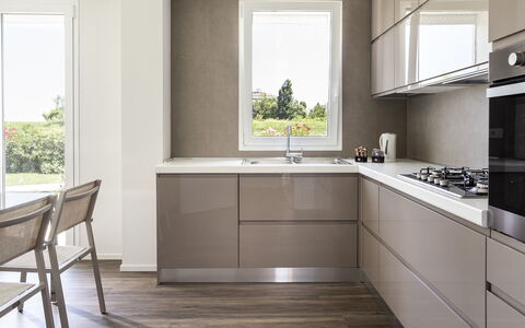 Portoverde Beach Villa 12: Kitchen, Furniture, Kitchen Appliance, Interior Design, Major Appliance, Countertop, Cabinetry, Wood, Flooring, Home
