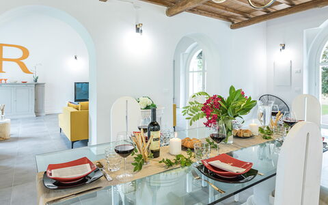 Villa Rasena 6: Furniture, Interior Design, Wall, Table, Flooring, Lighting, Chair, Ceiling, Dining Room, Kitchen & Dining Room Table