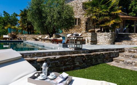 Il Castellaccio 8: Furniture, Outdoor Furniture, Swimming Pool, Resort, Chair, Shade, Leisure, Sunlounger, Flagstone, Patio