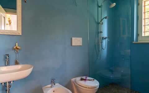 Villa Agave 8: Blue, Bathroom, Wall, Plumbing Fixture, Bathroom Sink, Flooring, Interior Design, Tap, Floor, Plumbing