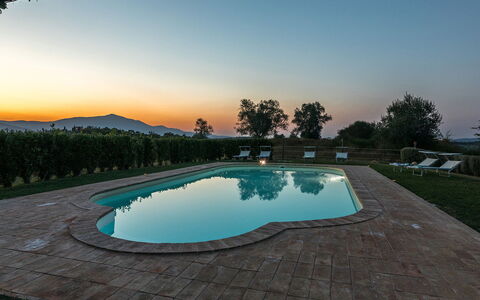 Podere di Salci 10: Swimming Pool, Dusk, Evening, Sunrise, Landscaping, Outdoor Furniture, Sunset, Sun, Eco Hotel