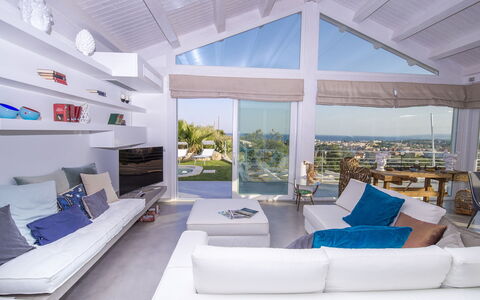 Villa Aura 6: Furniture, Interior Design, Couch, Flooring, Ceiling, Living Room, Chair, Floor, Home, Table
