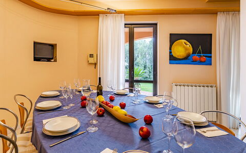 Villa Elda 6: Interior Design, Furniture, Ceiling, Home, Lighting, Room, Table, Flooring, Floor, Dining Room