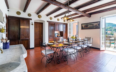 Villa Baia Blu 12: Furniture, Flooring, Interior Design, Chair, Kitchen & Dining Room Table, Table, Floor, Home, Countertop, Dining Room